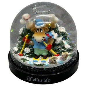 Skiing Moose Snow Globe Telluride Ski Resort Souvenir Collectible 3.5" Tall READ